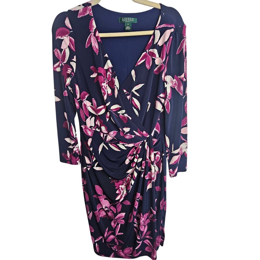 Lauren Ralph Lauren Womens Floral Sheath Dress 10 Career Corp Wedding Guest Work